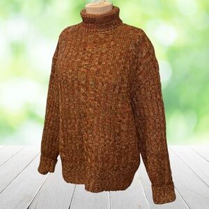 Vintage THANE 100% Wool Turtleneck Sweater Cable Knit Marled Made in USA Size L